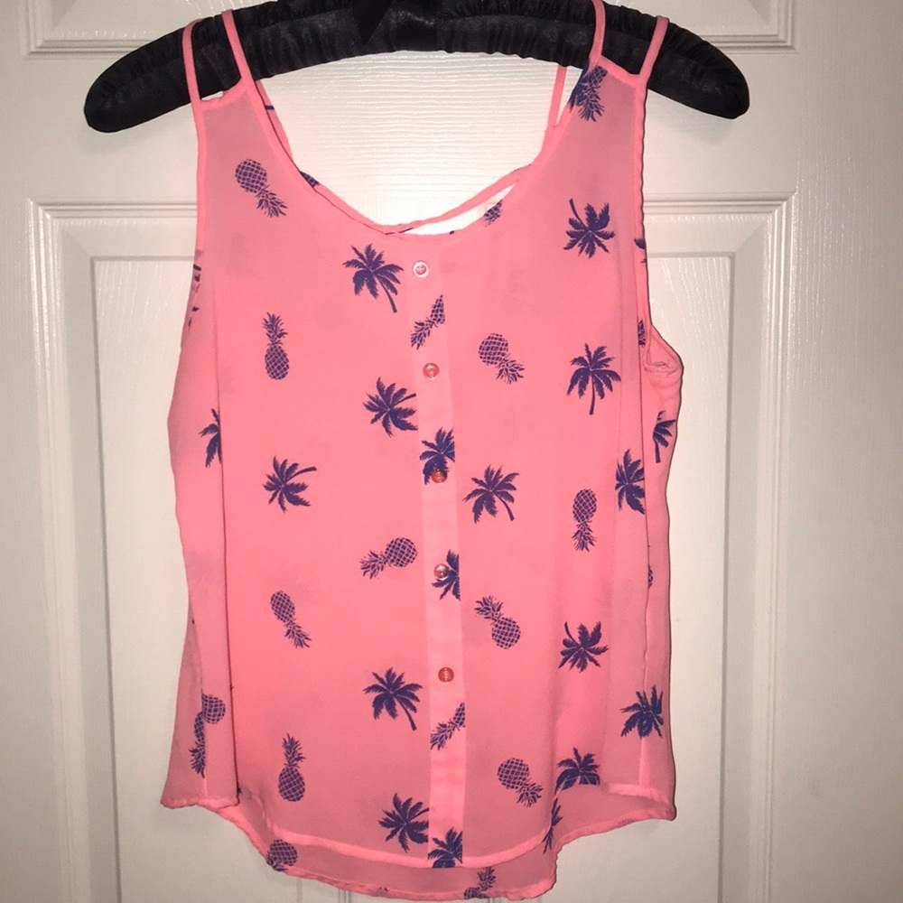 Pink tank with pineapples and palm trees